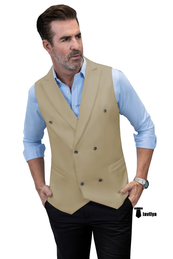 Fashion Men’s Suit Vest Regular Fit Peak Lapel Waistcoat Wedding Xs / Khaki