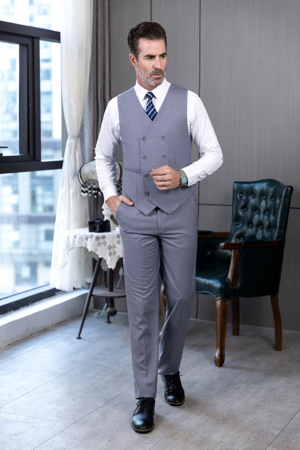 Casual Men’s Suit 3 Piece Peak Lapel Flat Tuxedo Wedding (Blazer + Vest + Pants) Pieces Suit