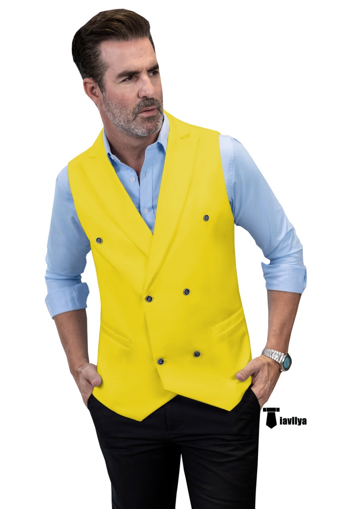 Fashion Men’s Suit Vest Regular Fit Peak Lapel Waistcoat Wedding Xs / Yellow