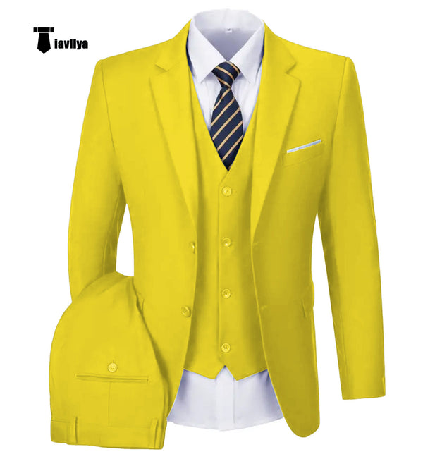 Casual Men’s 3 Pieces Mens Suit Notch Lapel Flat Tuxedos (Blazer + Vest + Pants) Xs / Yellow