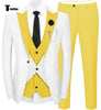 Fashion Men’s Suits Slim Fit 3 Pieces Peak Lapel Tuxedos (White Blazer + Vest + Pant) Xs / Yellow