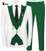 Fashion Men’s Suits Slim Fit 3 Pieces Peak Lapel Tuxedos (White Blazer + Vest + Pant) Xs / Green