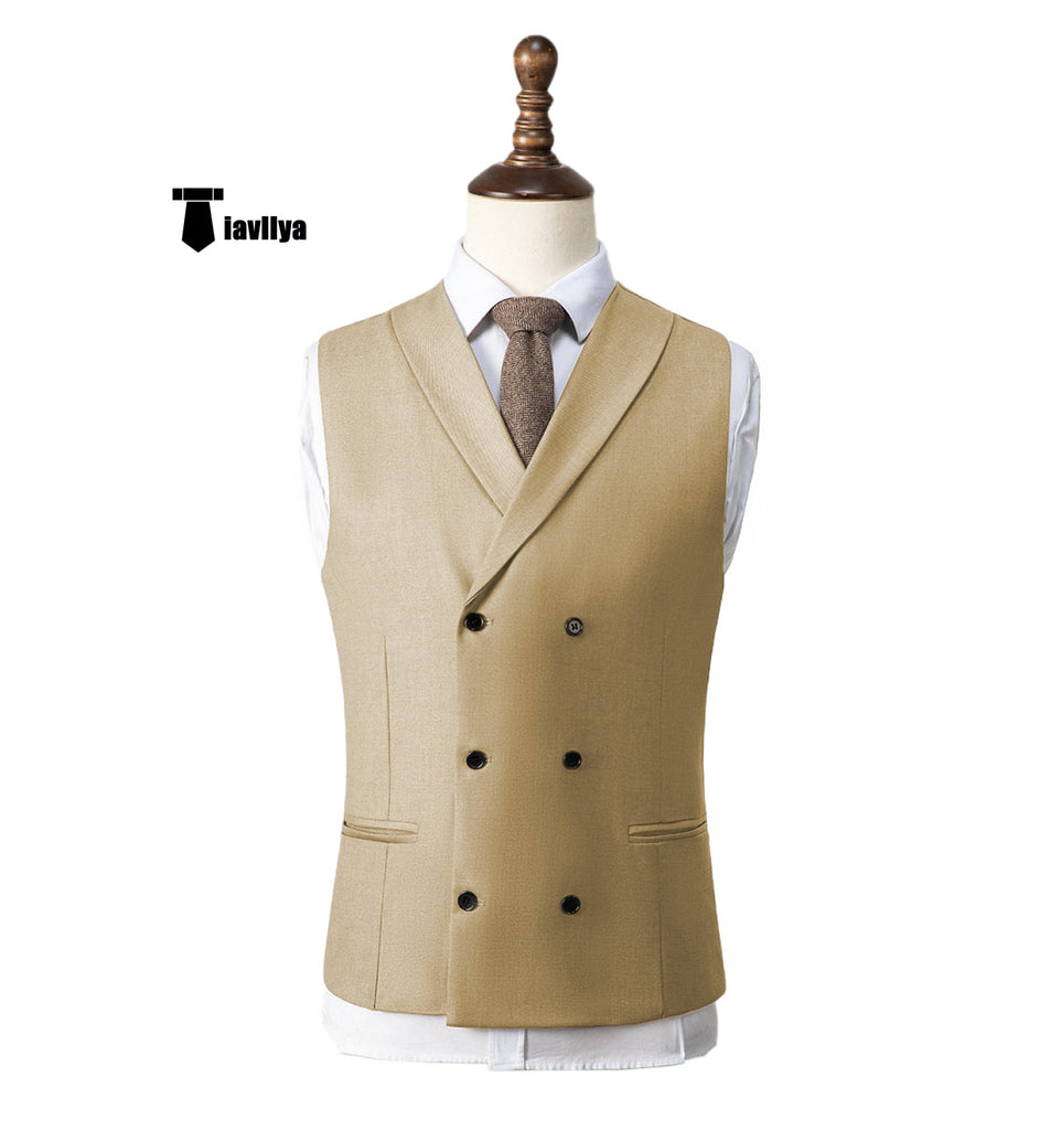 Fashion Men’s Suit Vest Regular Fit Shawl Lapel Waistcoat Wedding Xs / Champagne