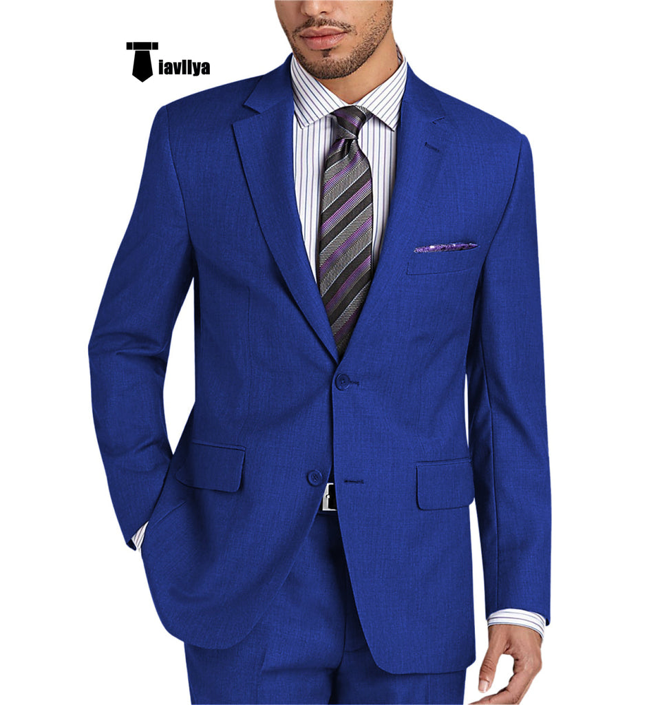 Formal 2 Pieces Mens Suit Flat Notch Lapel Tuxedos For Wedding (Blazer + Pants) Xs / Royal Blue