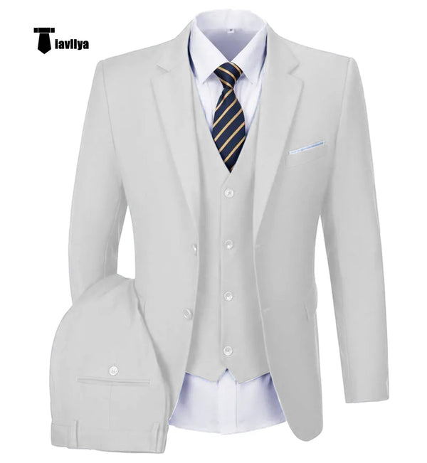 Casual Men’s 3 Pieces Mens Suit Notch Lapel Flat Tuxedos (Blazer + Vest + Pants) Xs / White