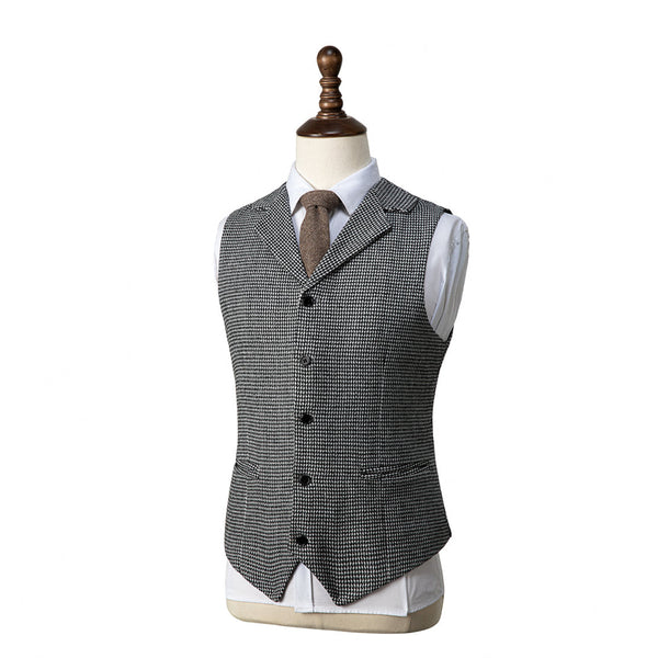 Fashion Men’s Vest Houndstooth Notch Lapel Waistcoat Suit Vest