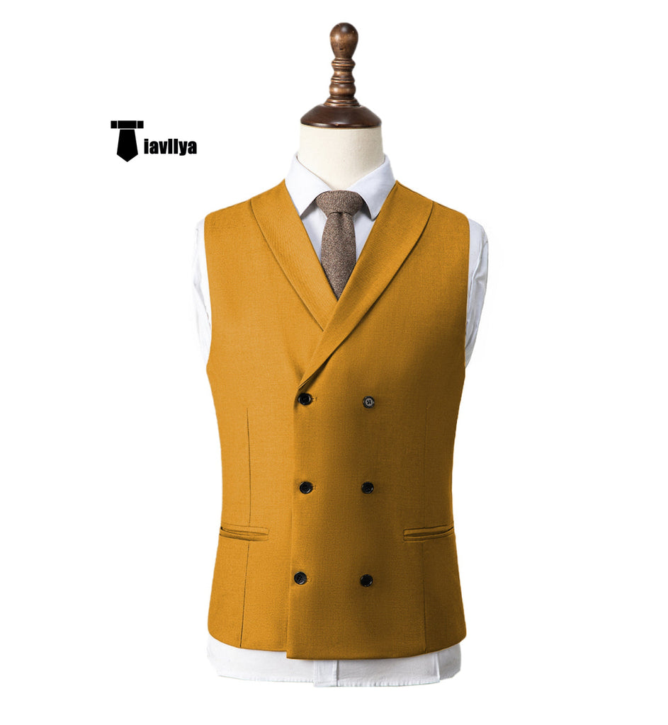 Fashion Men’s Suit Vest Regular Fit Shawl Lapel Waistcoat Wedding Xs / Gold