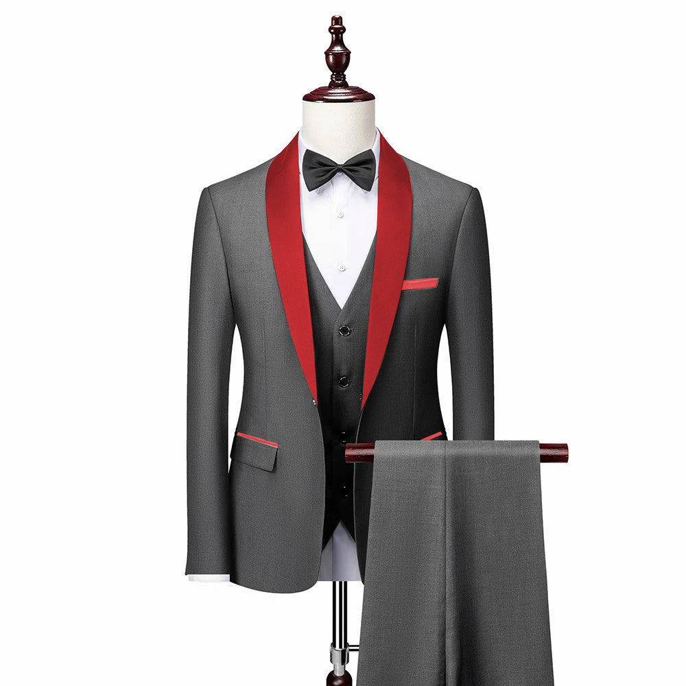 3 Pieces Suit - Fashion 3 Pieces Mens Suit Flat Shawl Lapel Tuxedos (Blazer+vest+Pants)