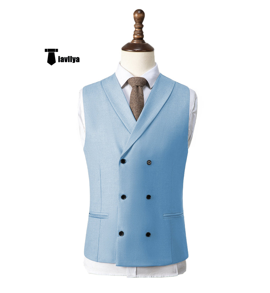 Fashion Men’s Suit Vest Regular Fit Shawl Lapel Waistcoat Wedding Xs / Light Blue