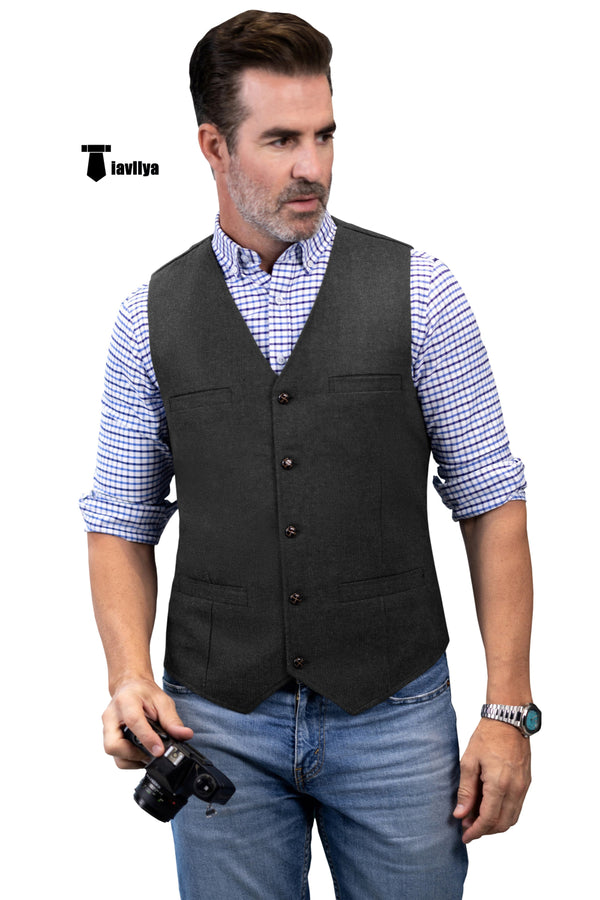 Formal Men’s Tweed Herringbone V Neck Waistcoat Xs / Black Suit Vest