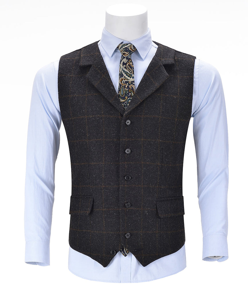 Suit Vest - Casual Men's Classic Tweed Plaid Notch Lapel Waistcoat