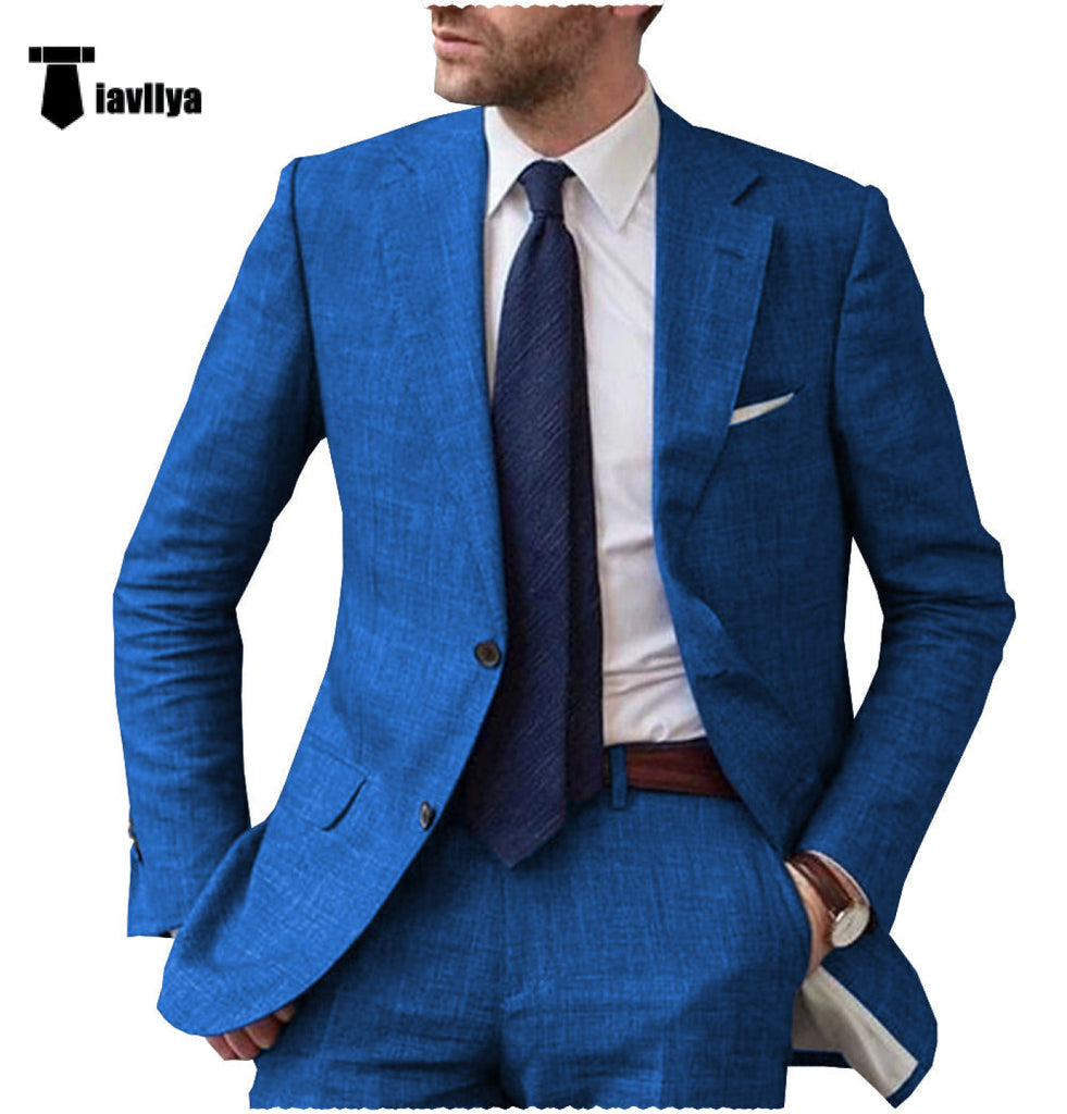 2 Pieces Suit - Casual Men's 2 Pieces Mens Suit Notch Lapel Linen For Wedding (Blazer+Pants)