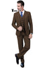 Cassual Men’s 3 Pieces Suit Tweed Peak Lapel Tuxedos (Blazer + Vest + Pants) Xs / Brown Pieces Suit