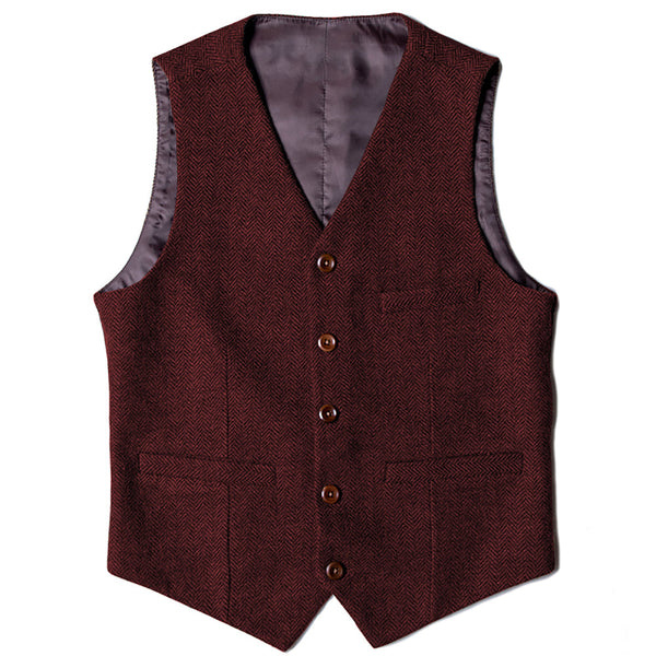 Suit Vest - Vintage Classical Mens Regular Fit Tweed Herringbone V Neck Waistcoat