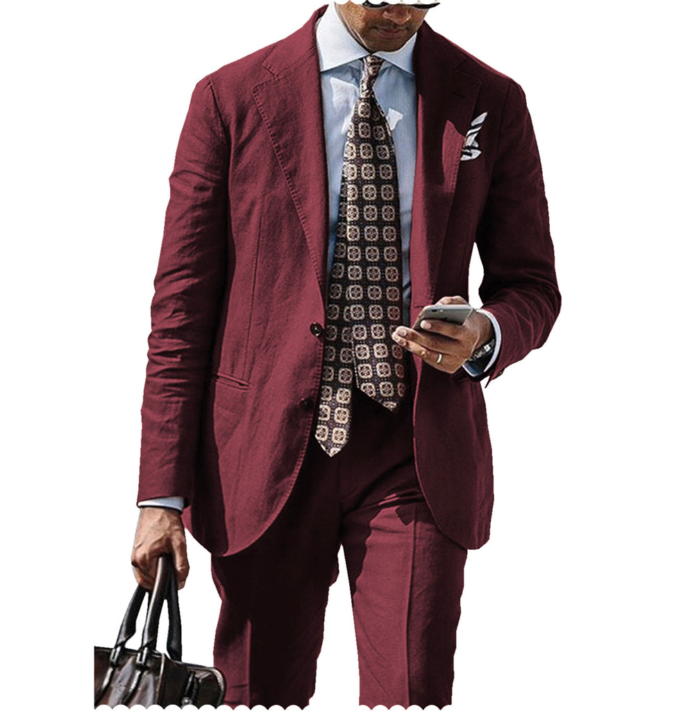 2 Pieces Suit - Fashion 2 Piece Men's Suit Flat Linen Peak Lapel (Blazer+Pants)