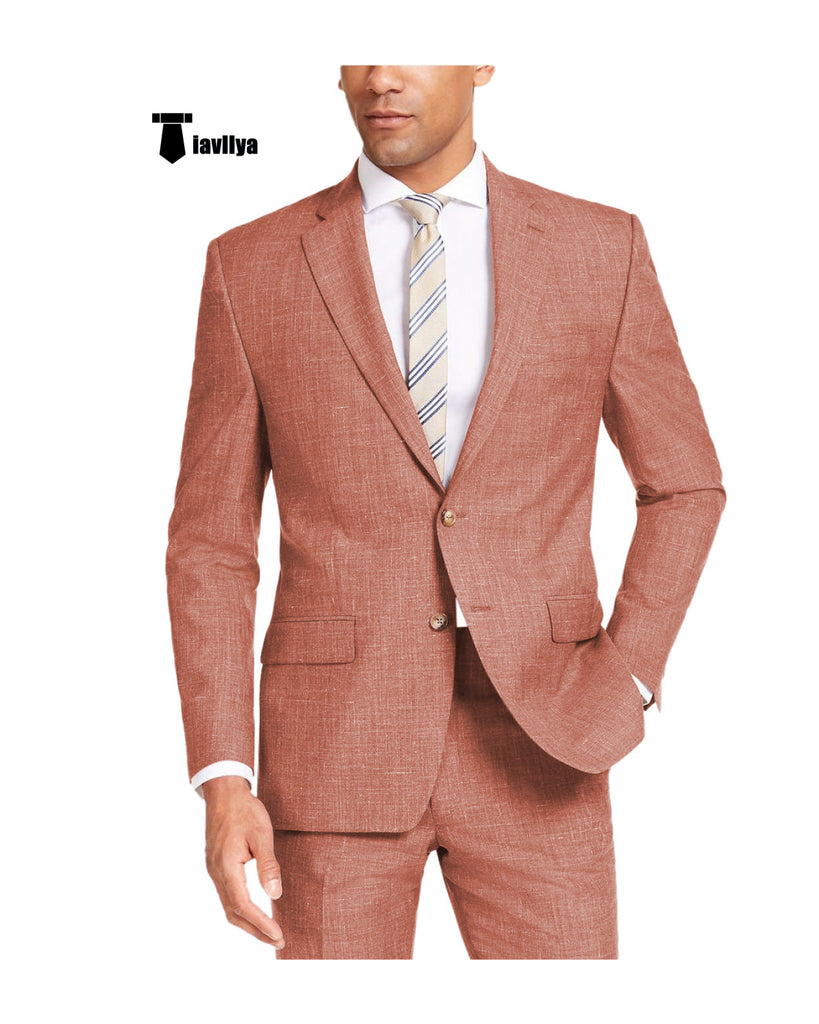 Casual Men’s 2 Pieces Suit Notch Lapel Linen For Wedding (Blazer + Pants) Xs / Coral Pieces Suit