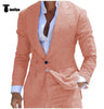 Fashion Men’s 2 Pieces Mens Suit Peak Lapel Linen For Wedding (Blazer + Pants) Xs / Coral Pieces
