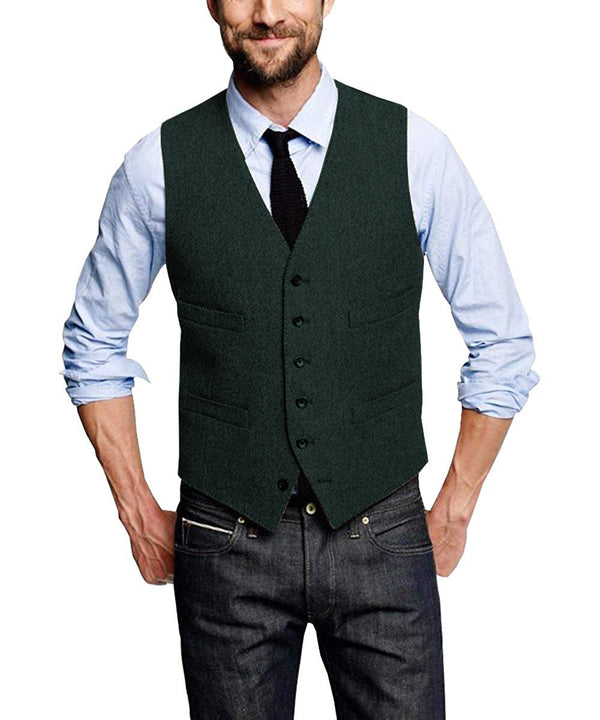 Suit Vest - Casual Men's Tweed Herringbone V Neck Vest