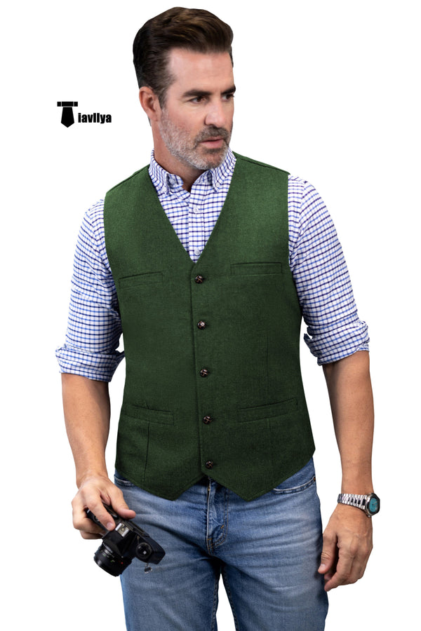 Formal Men’s Tweed Herringbone V Neck Waistcoat Xs / Green Suit Vest