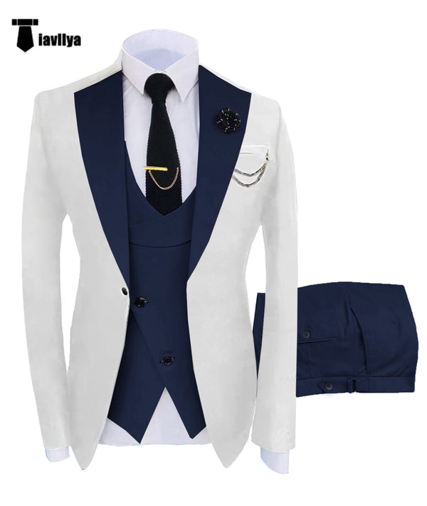 3 Pieces Suit - Fashion Men's Suits Slim Fit 3 Pieces Notch Lapel Tuxedos (White Blazer+Vest+ Pant)