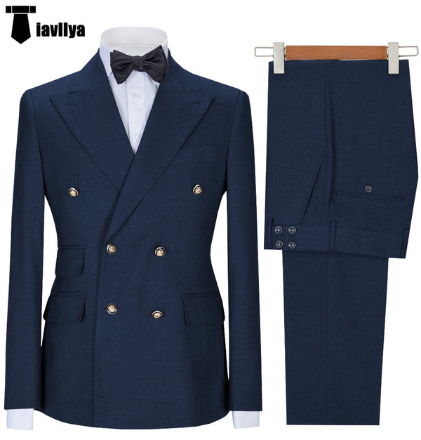 2 Pieces Suit - Fashion 2 Pieces Mens Suit Double Breasted Flat Notch Lapel Tuxedos (Blazer+Pants)