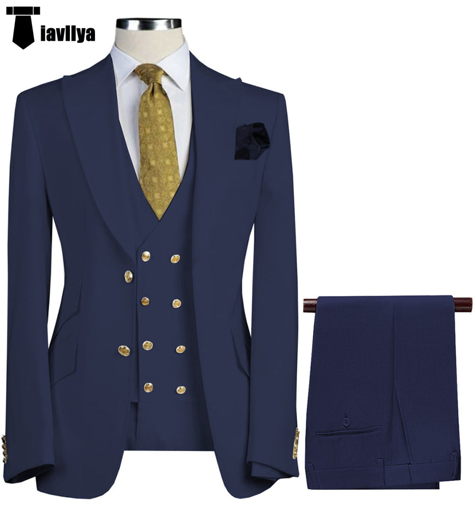 3 Pieces Suit - Formal Men's Suit 3 Piece Peak Lapel Solid Color Tuxedo Wedding (Blazer + Vest + Pants)