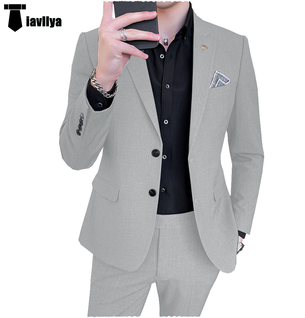 2 Pieces Suit - Fashion Men's 2 Piece Regular Fit Peak Lapel Flat Men's Suit (Blazer+Pants)