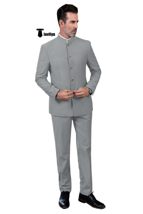 Classic 2 Piece Men’s Slim Fit Solid Color Stand Collar Wedding Suit (Blazer + Pants） Xs /