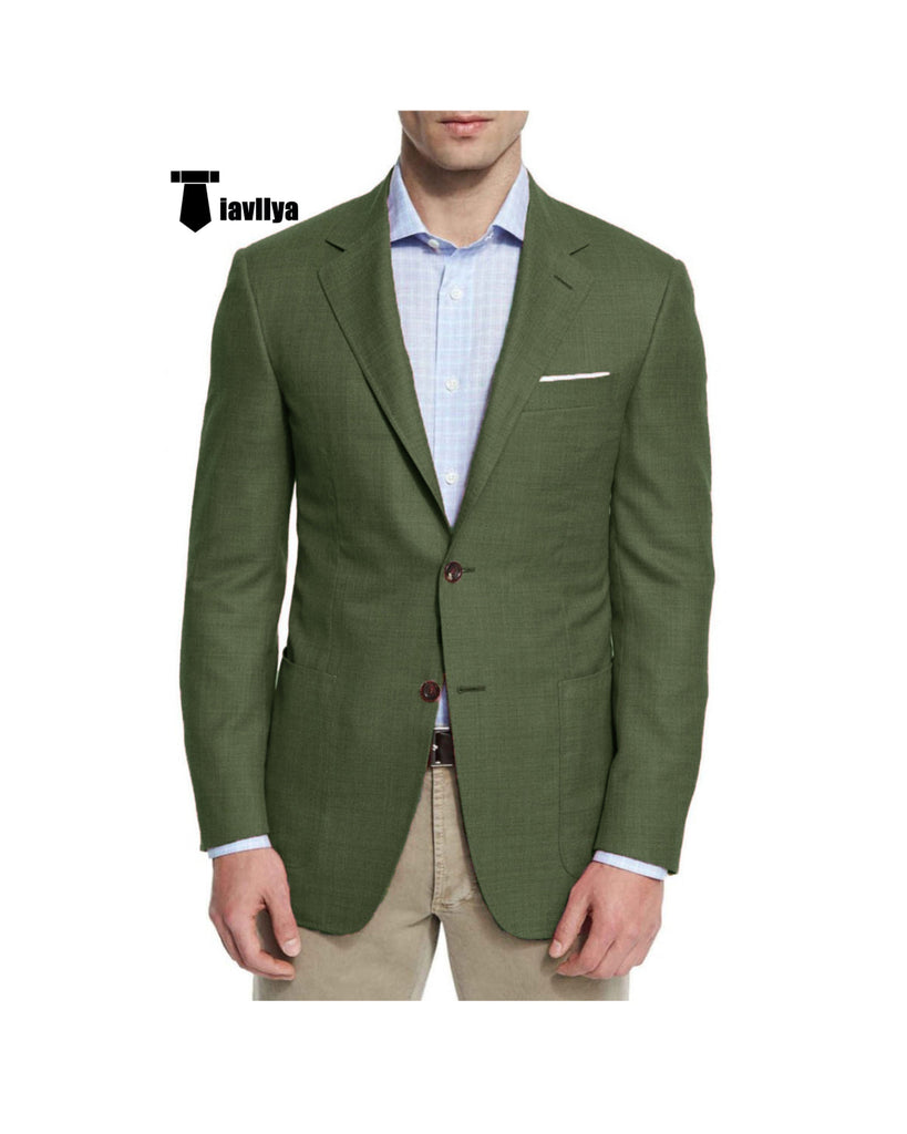 Bussines Men’s 2 Pieces Mens Blazer Notch Lapel Linen For Wedding Xs / Army Green