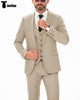 Formal Men’s 3 Piece Regular Fit Notch Lapel Flat Suit (Blazer + Vest + Pants) Xs / Beige Pieces