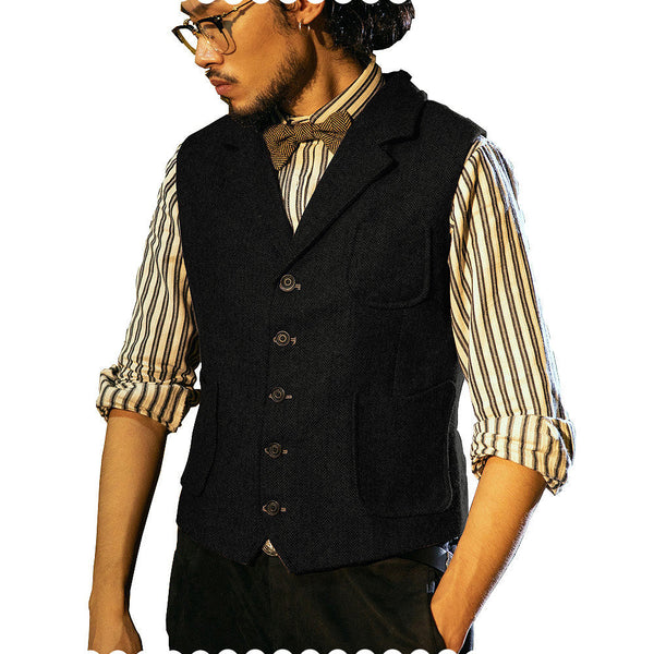 Suit Vest - Fashion Men's Classic Tweed Herringbone Notch Lapel Waistcoat