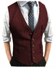 Suit Vest - Men's Slim Fit Tweed Herringbone V Neck Waistcoat