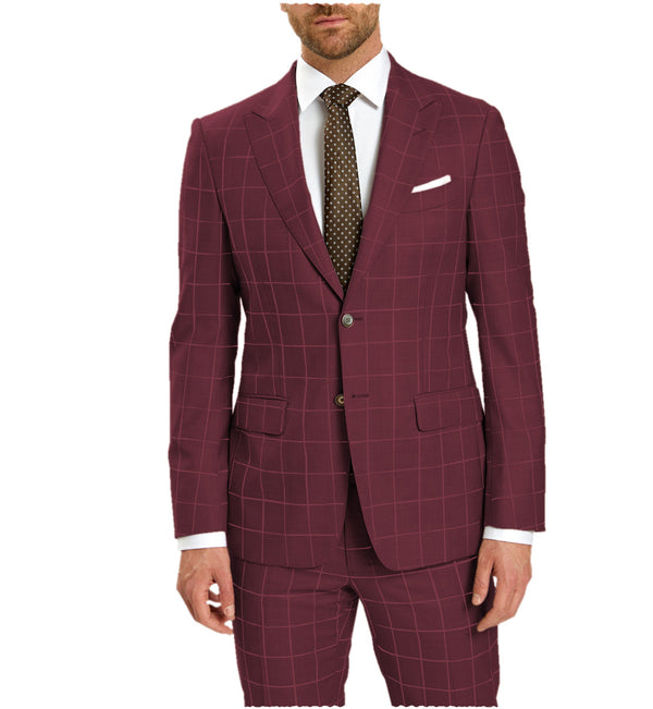 2 Pieces Suit - Formal Mens Suit 2 Pieces Plaid Peak Lapel Tuxedos (Blazer+Pants)