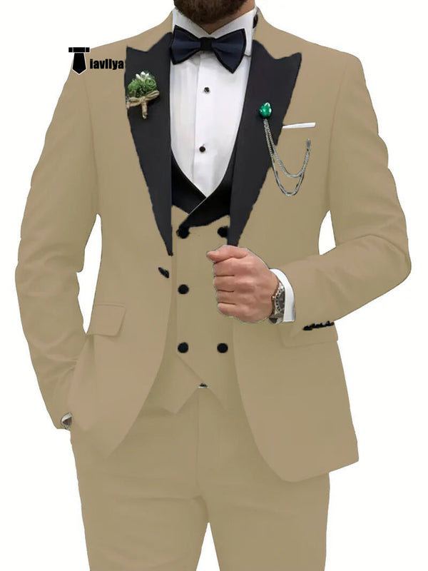 Fashion Men’s 3 Pieces Classic Flat Peak Lapel Tuxedos For Wedding (Blazer + Vest + Pants) Xs /