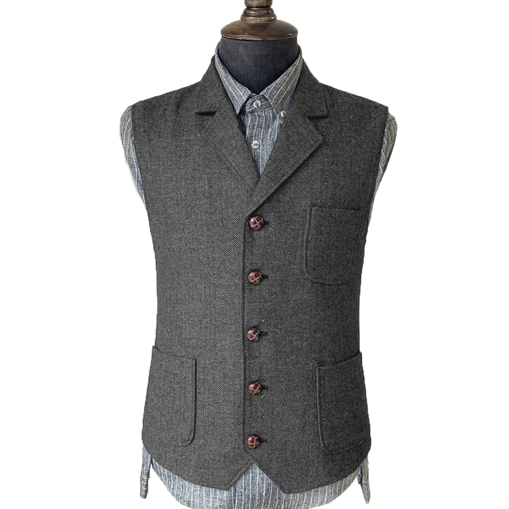 Suit Vest - Vintage Classical Men's Suit Regular Fit Notch Lapel Herringbone Waistcoat