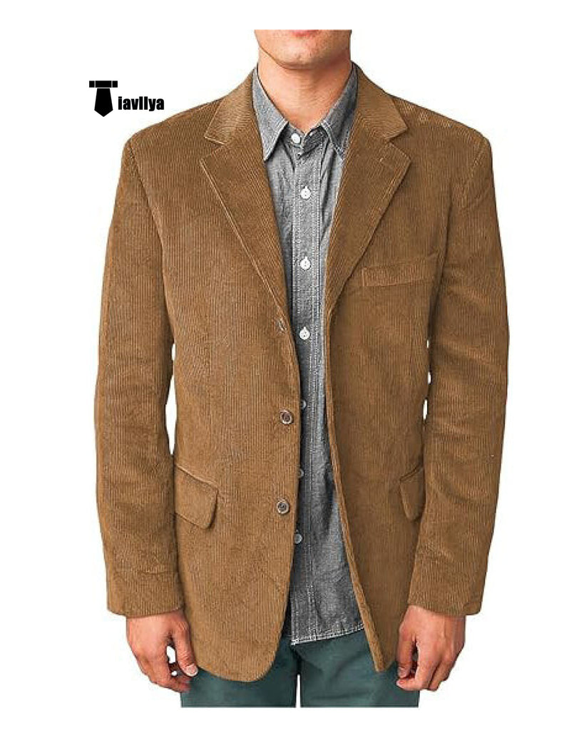 Men’s Casual Corduroy Suit Retro Slim Fit Notch Lapel Sports Jacket Xs / Light Brown Blazer