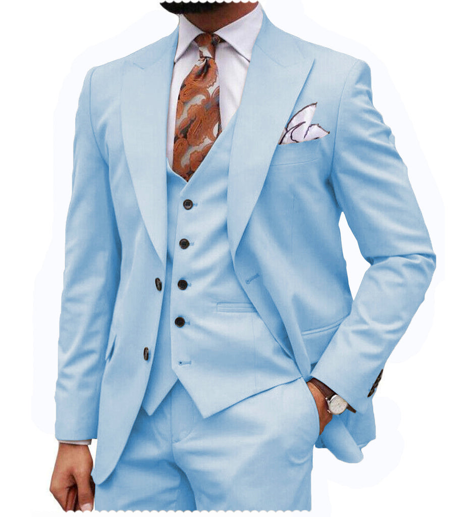 3 Pieces Suit - Formal Men's 3 Piece Regular Fit Peak Lapel Flat Men's Suit (Blazer+Vest+Pants)