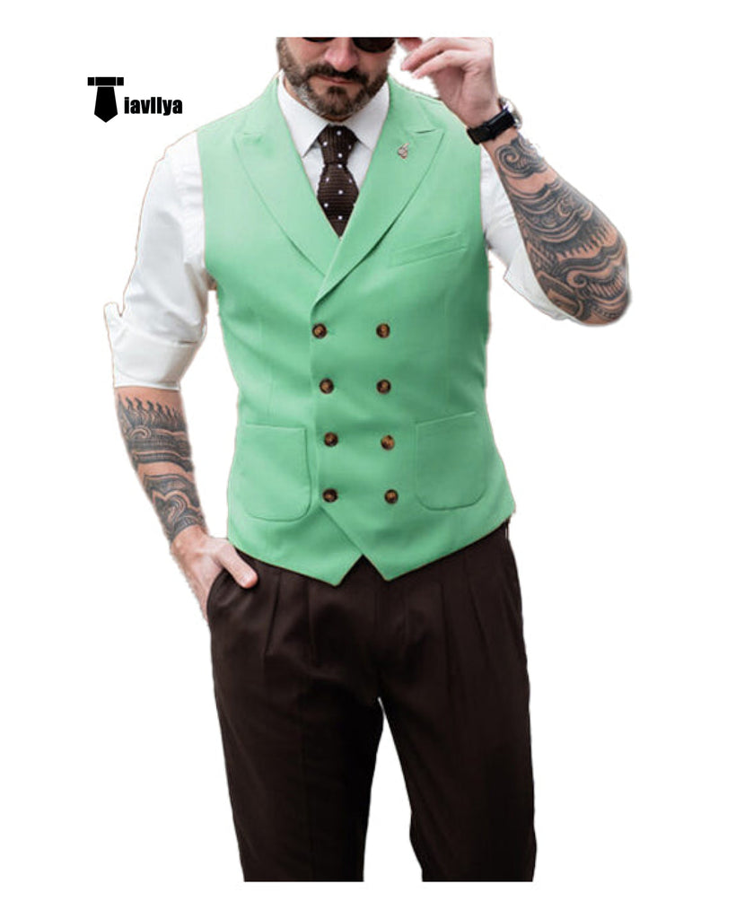 Fashion Men’s Suit Vest Regular Fit Peak Lapel Waistcoat Wedding Xs / Mint Green