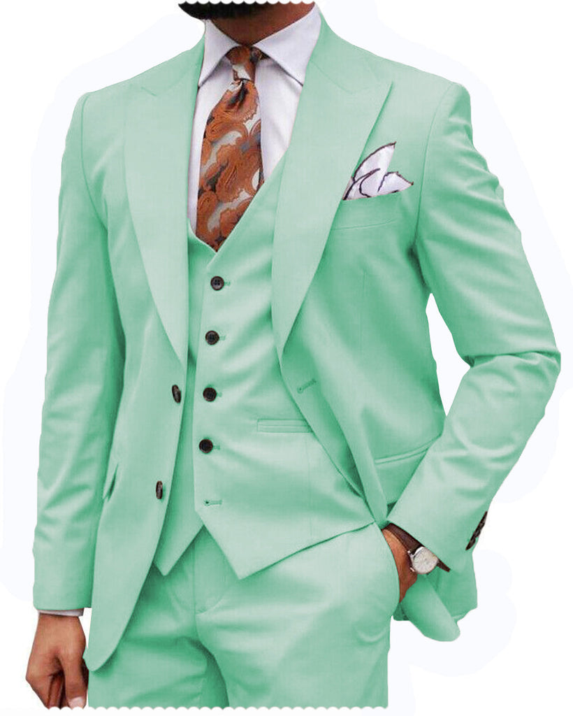 3 Pieces Suit - Formal Men's 3 Piece Regular Fit Peak Lapel Flat Men's Suit (Blazer+Vest+Pants)