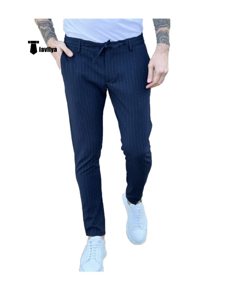 Fashion Men’s Suit Pants Stripe Regular Fit Trousers 29W X 28L / Navy