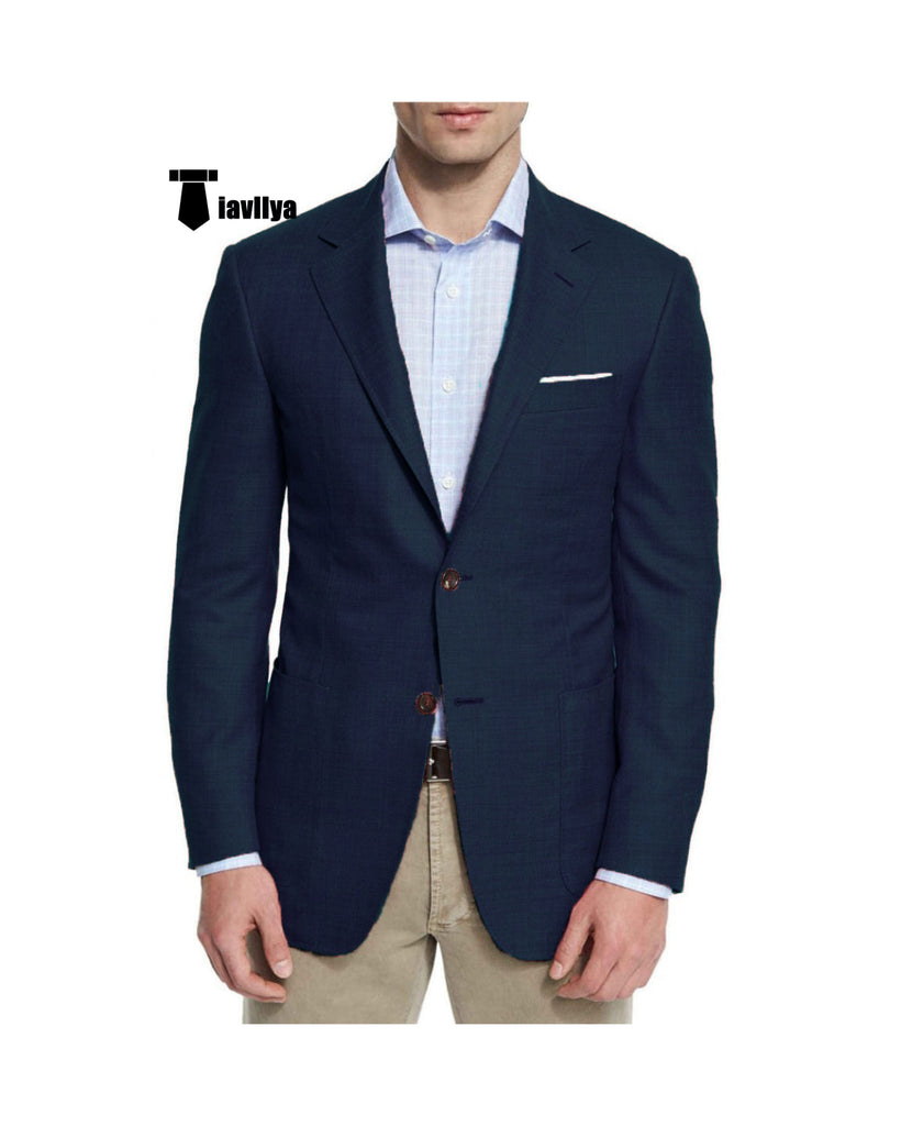 Bussines Men’s 2 Pieces Mens Blazernotch Lapel Linen For Wedding Xs / Navy Blazer