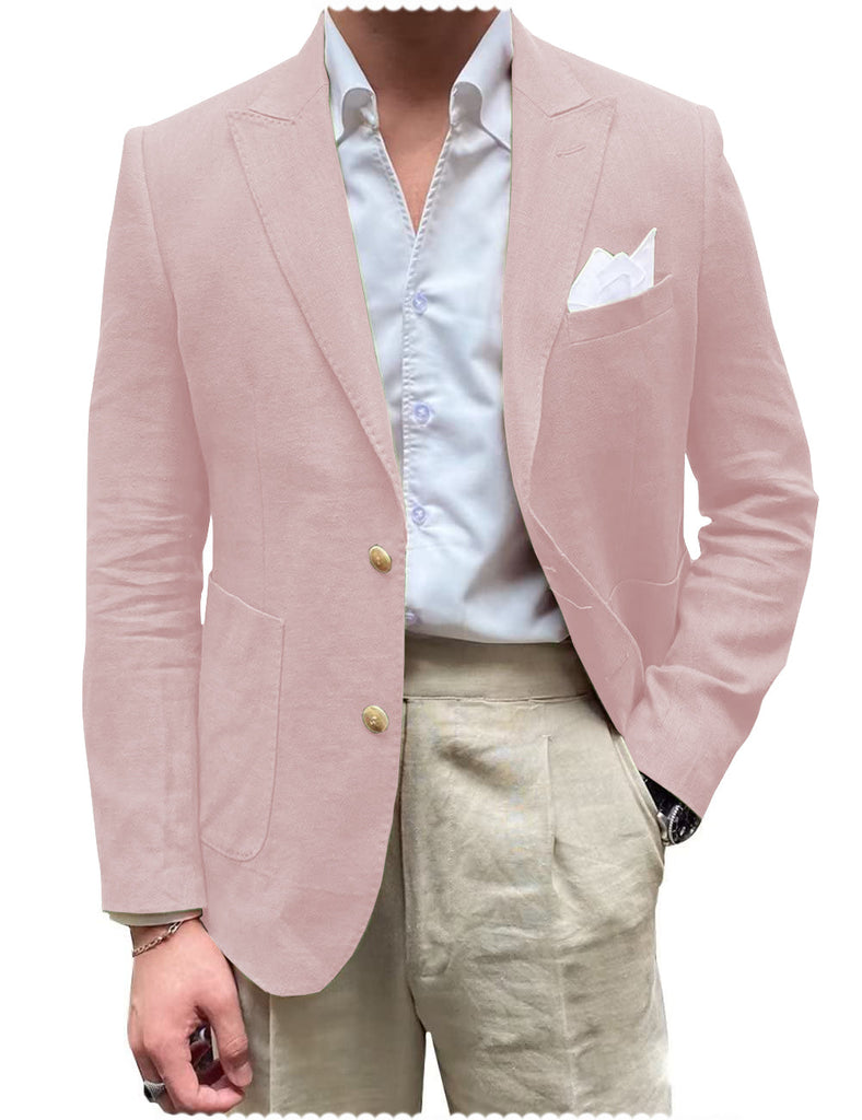 Blazer - Men's 2 Pieces Mens Blazer Peak Lapel Linen For Wedding