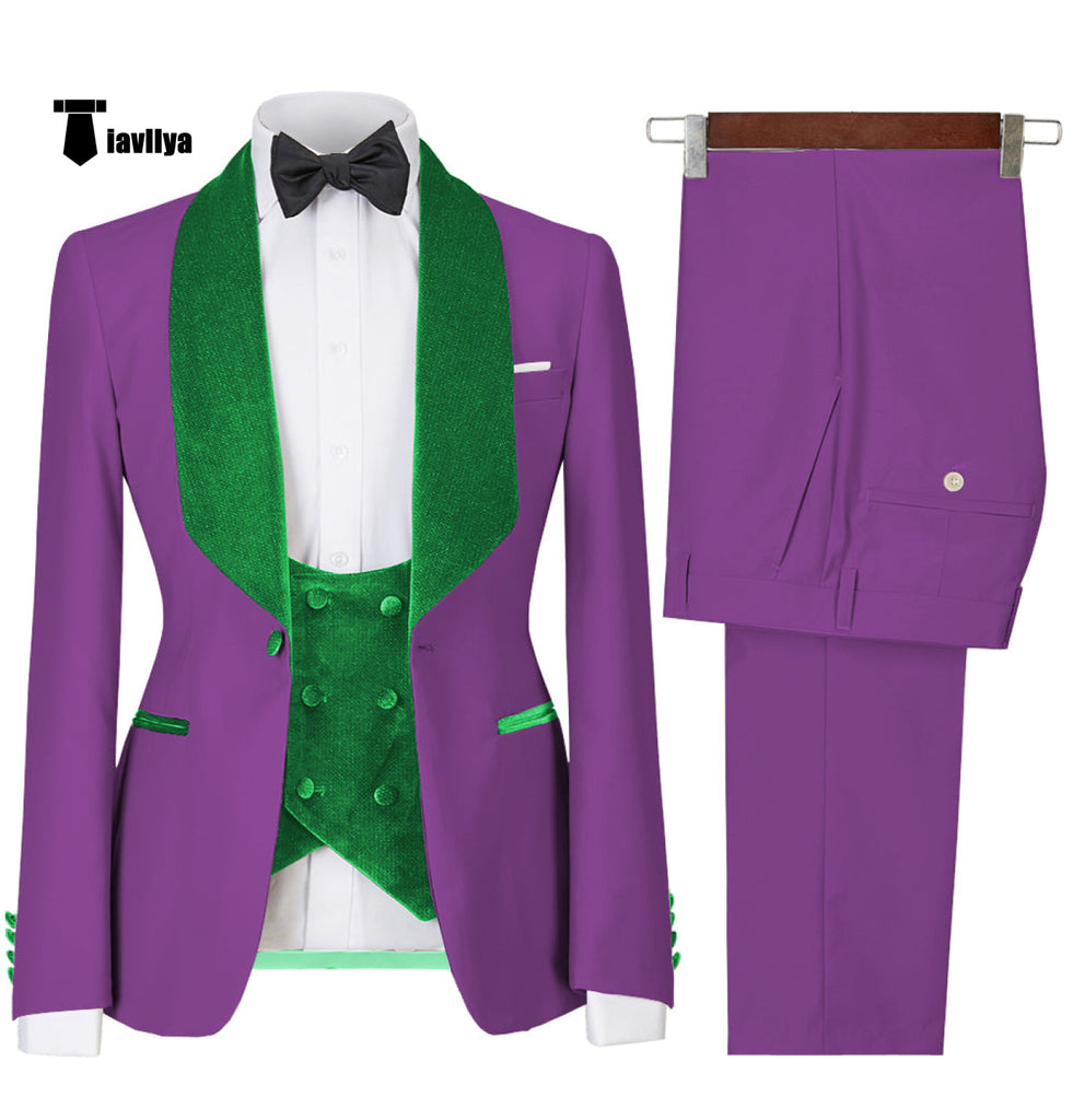 Fashion Men’s Suit Printed 3 Pieces Shawl Lapel Tuxedo For Prom (Blazer + Vest + Pants) Xs /