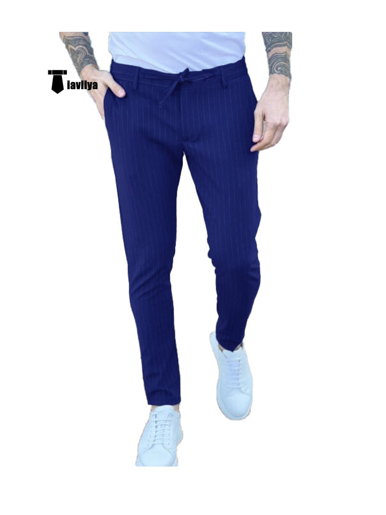 Fashion Men’s Suit Pants Stripe Regular Fit Trousers 29W X 28L / Royal Blue